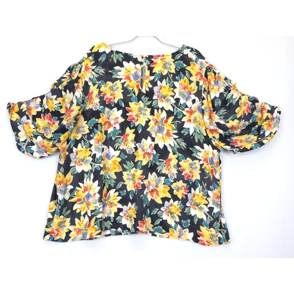 Ava & Viv Blouse Black Yellow Floral Puffed Sleeve Women 3X Fairy Office Boho - Picture 2 of 11